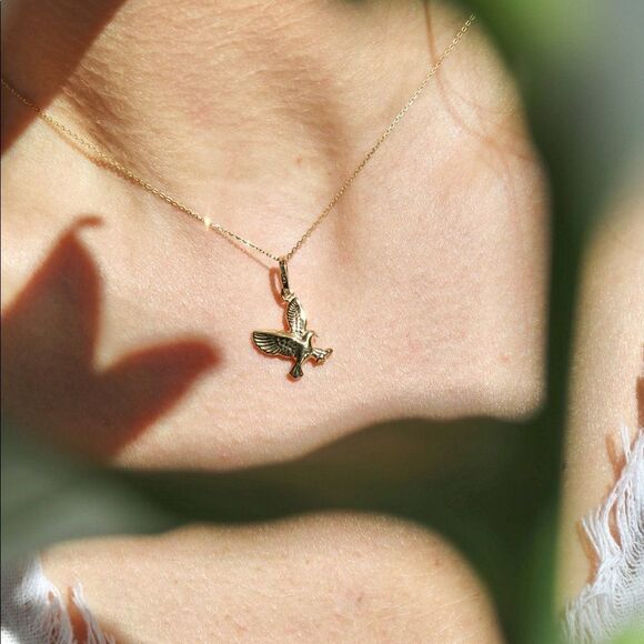 Eagle 14k Solid Gold Pendant perfect gift real gold eagle charm - Picture 1 of 7